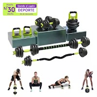 Set 40 Kilos pesas barra zeta + barra recta  +AB roller